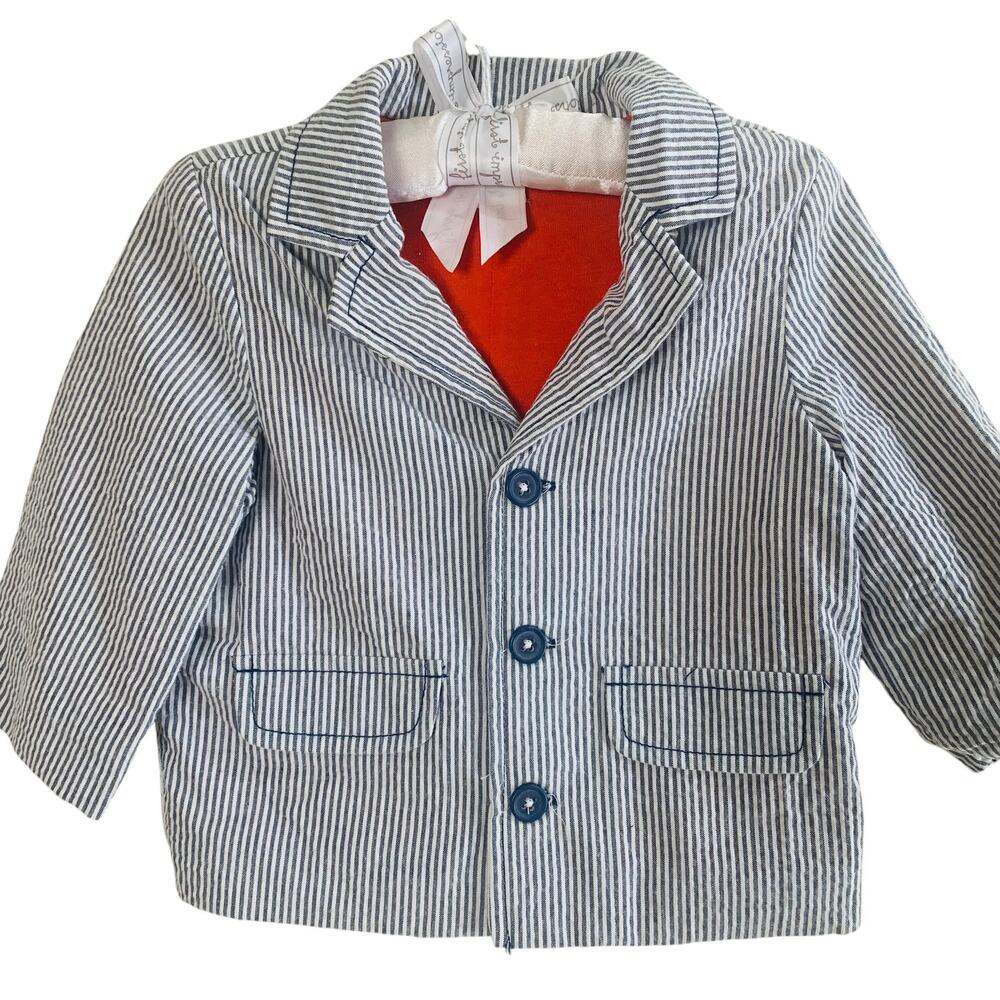 Macy's Size 6-9 Months Baby Boys Pinstripe Cotton Blazer Jacket Preppy